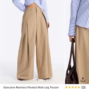 Fashion Nova Beige Pleated Wide Leg Trousers
